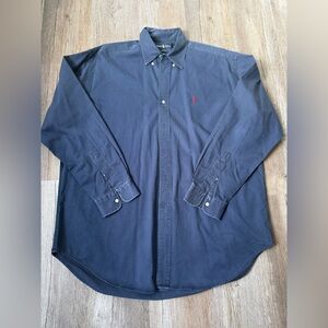 VTG 90s Polo Ralph Lauren Blake Button Down Shirt Cotton Classic Navy Blue Large